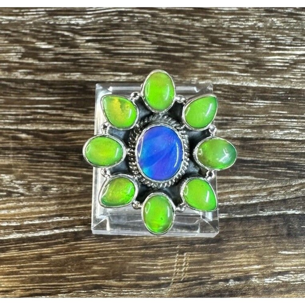 Native Southwest Style Sterling Silver Aurora MultiStone Cluster Ring Sz 6.5 Adj